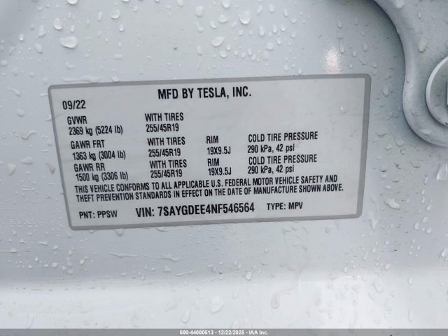 2022 TESLA MODEL Y 7SAYGDEE4NF546564 Photo 8