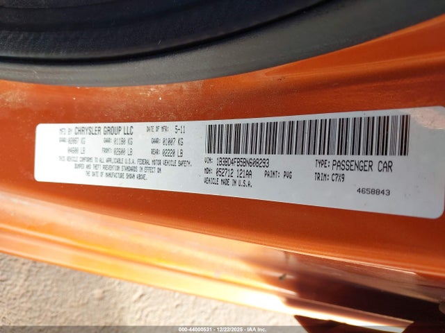 44000531 :رقم المزاد ، 1B3BD4FB5BN608293 vin ، 2011 Dodge Avenger Express مزاد بيع