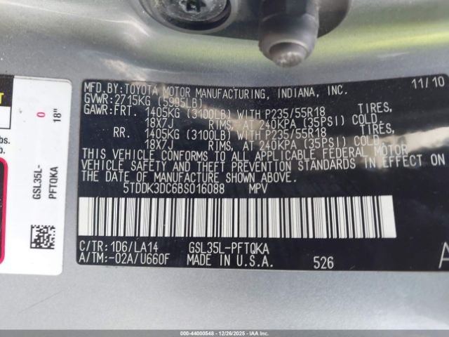 2011 TOYOTA SIENNA 5TDDK3DC6BS016088 Photo 8