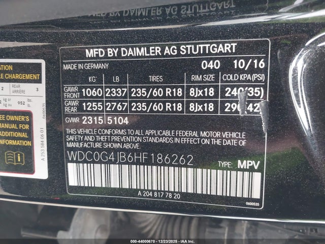 WDC0G4JB6HF186262 Mercedes-Benz m274