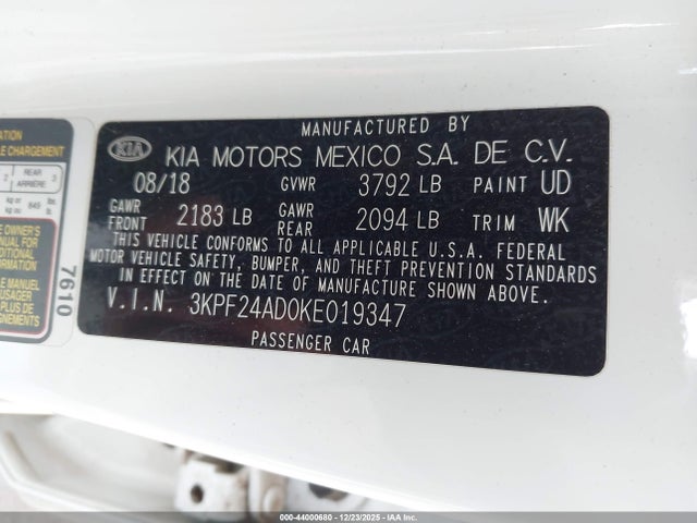 3KPF24AD0KE019347 KIA Forte Lxs