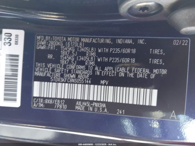 2022 TOYOTA SIENNA 5TDXSKFC8NS055144 Photo 8
