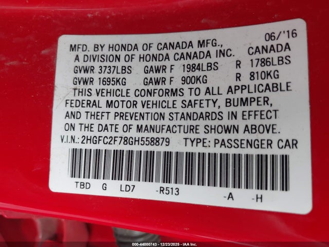 Honda CIVIC EX 2016 2HGFC2F78GH558879 Image 9