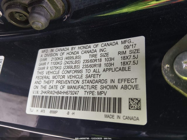 2HKRW2H84HH679247 Honda Cr-v Ex-l/ex-l Navi