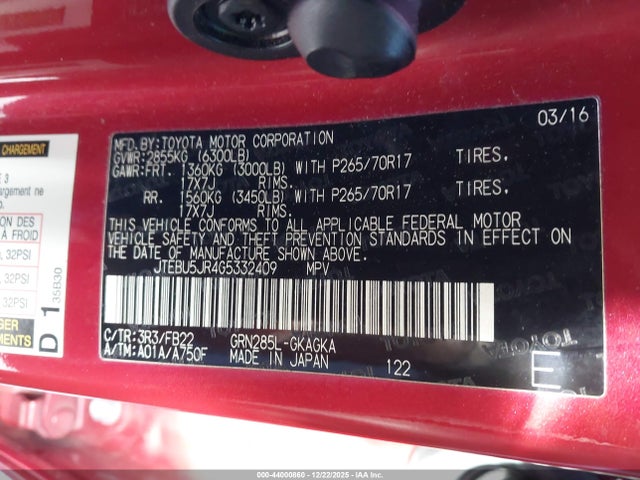 JTEBU5JR4G5332409 Toyota 4RUNNER SR5