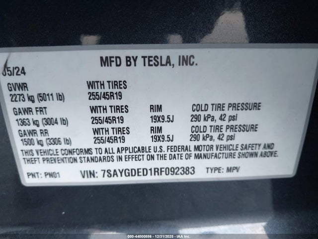 2024 TESLA MODEL Y 7SAYGDED1RF092383 Photo 8