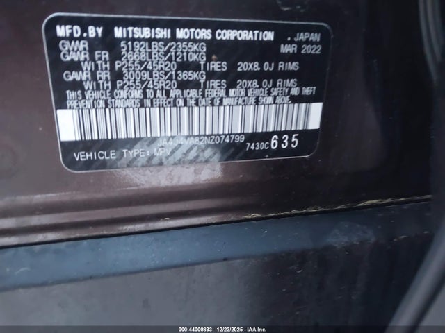 2022 MITSUBISHI OUTLANDER JA4J4VA82NZ074799 Photo 8