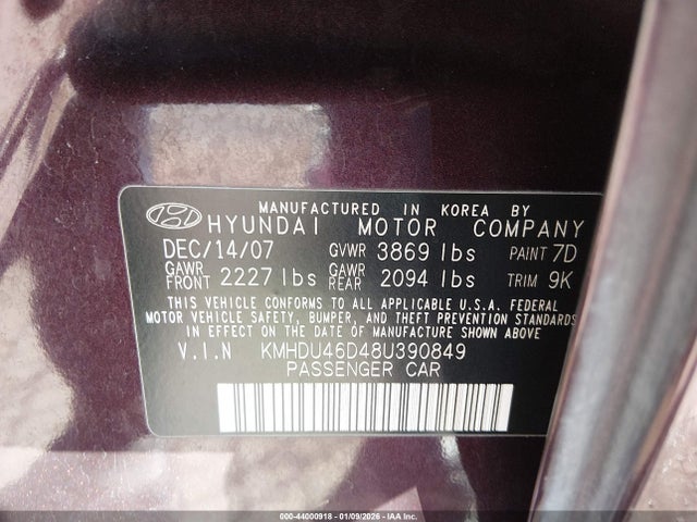 Продаж на аукціоні авто 2008 Hyundai Elantra Gls/se, vin: KMHDU46D48U390849, номер лоту: 44000918
