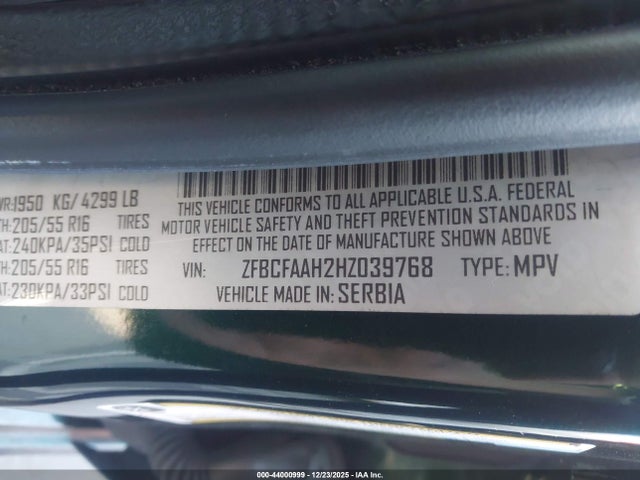 44000999 :رقم المزاد ، ZFBCFAAH2HZ039768 vin ، 2017 Fiat 500l Pop مزاد بيع
