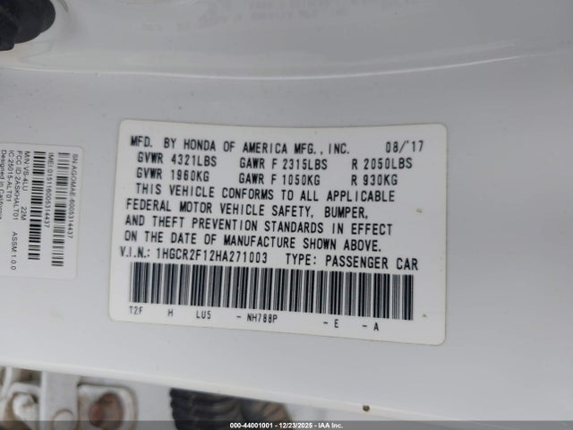 1HGCR2F12HA271003 Honda Accord Sport Se