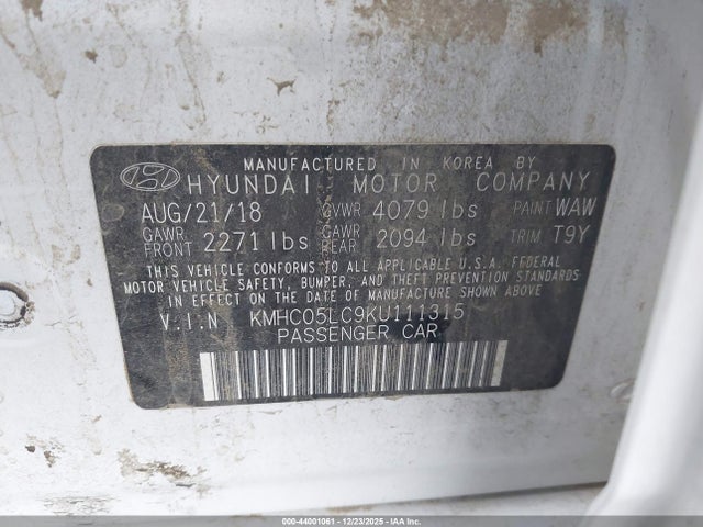 KMHC05LC9KU111315 Hyundai Ioniq Hybrid Limited