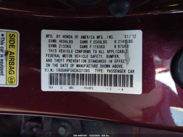 2012 ACURA TL 19UUA8F56CA021385 Photo 8
