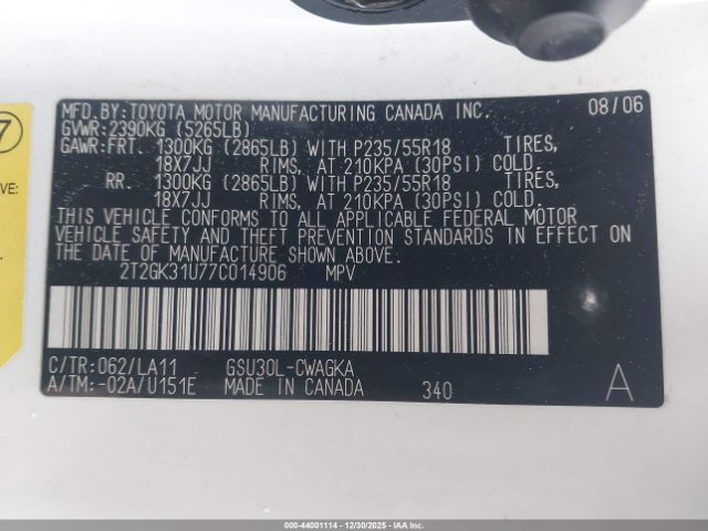 2007 LEXUS RX 350 2T2GK31U77C014906 Photo 8