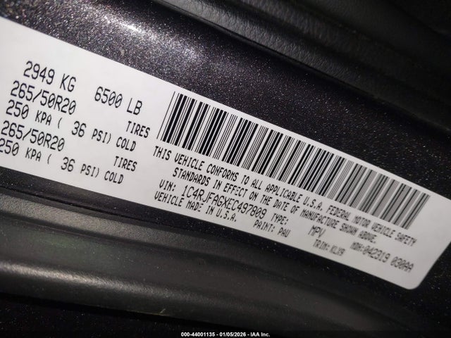 2014 Jeep Grand Cherokee Altitude მანქანა იყიდება აუქციონზე, vin: 1C4RJFAGXEC497809, აუქციონის ნომერი: 44001135
