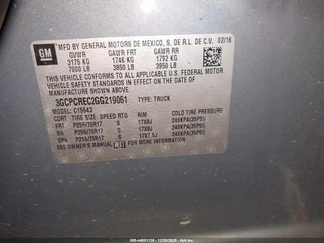 3GCPCREC2GG219061 Chevrolet Silverado 1500 1lt
