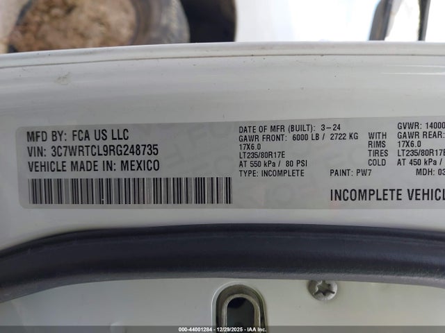 44001284 :رقم المزاد ، 3C7WRTCL9RG248735 vin ، 2024 Ram 3500 Chassis Tradesman/slt/laramie/limited مزاد بيع