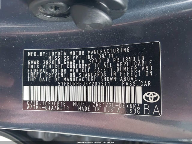 5YFBURHE9FP203341 Toyota COROLLA LE
