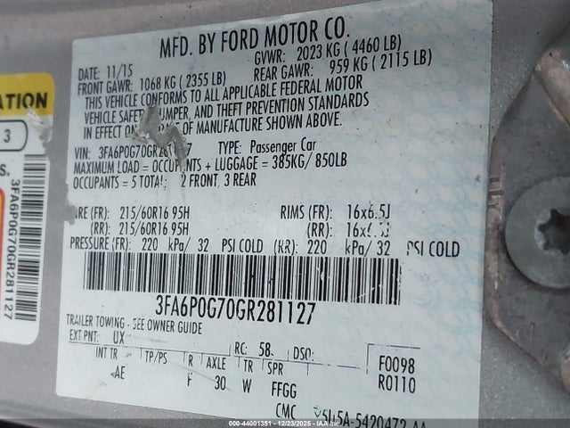 2016 FORD FUSION 3FA6P0G70GR281127 Photo 8