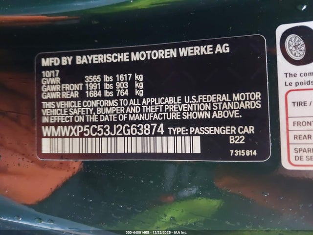 WMWXP5C53J2G63874 Mini Hardtop Cooper/oxford Edition