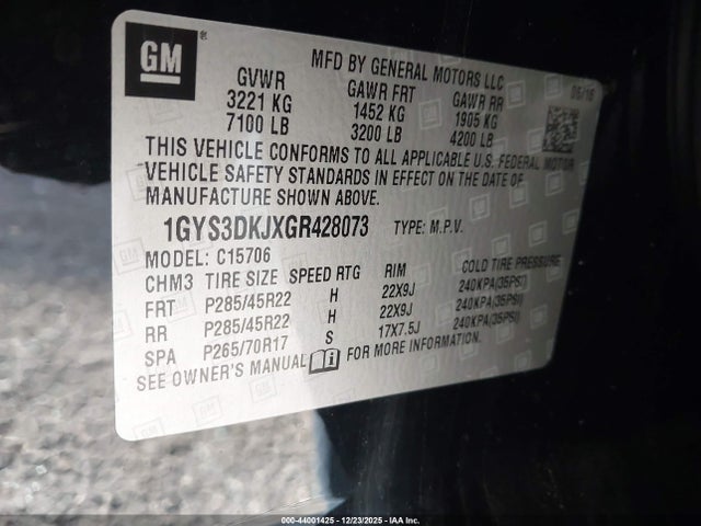 Aukcja sprzedaży 2016 Cadillac Escalade Platinum, vin: 1GYS3DKJXGR428073, numer aukcji: 44001425