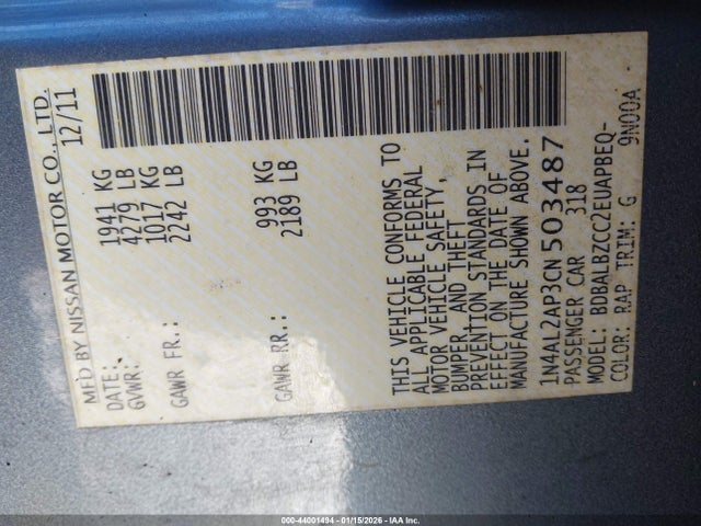 2012 NISSAN ALTIMA 1N4AL2AP3CN503487 Photo 8