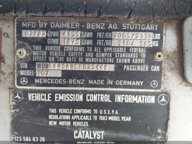 1983 MERCEDES-BENZ 380 WDBBA45A9DB025468 Photo 8