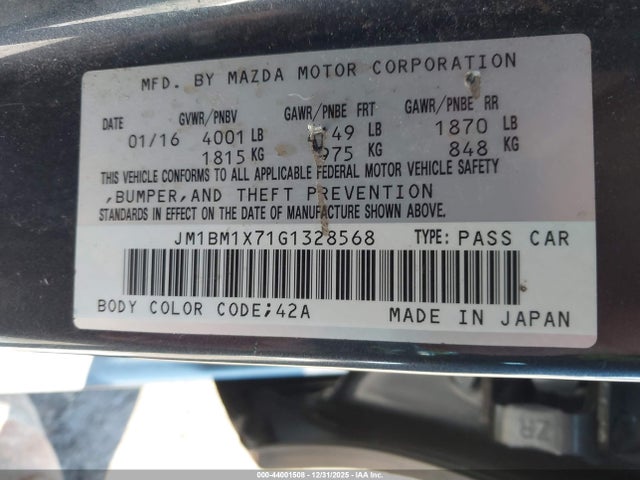 Aukcja sprzedaży 2016 Mazda Mazda3 I Grand Touring, vin: JM1BM1X71G1328568, numer aukcji: 44001508