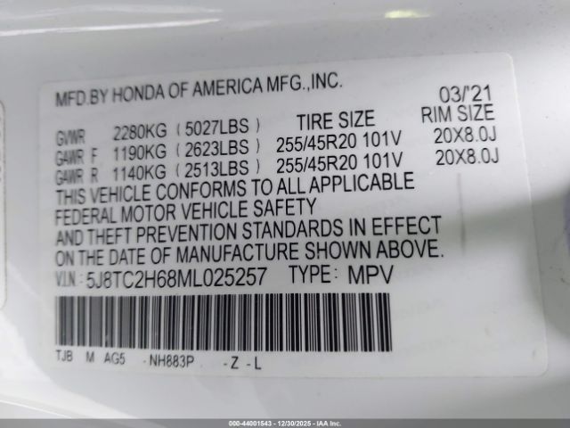 2021 ACURA RDX 5J8TC2H68ML025257 Photo 8