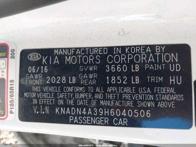 KIA RIO EX 2017 KNADN4A39H6040506 Image 9