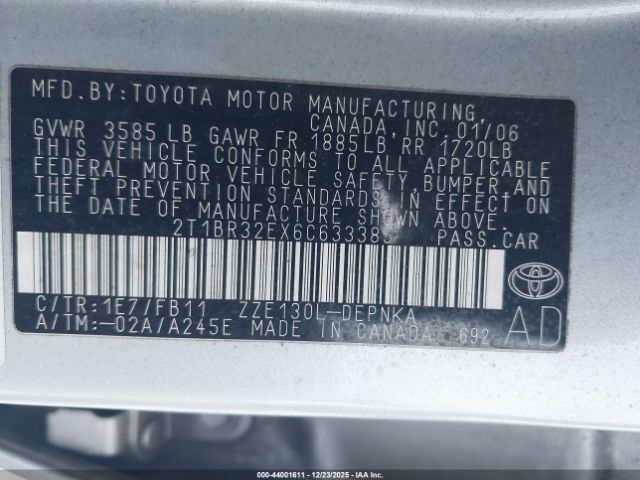 2006 TOYOTA COROLLA 2T1BR32EX6C633385 Photo 8