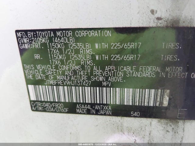 JTMBFREV9HJ137427 Toyota RAV4 LE