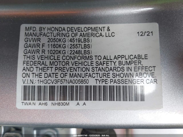 2022 HONDA ACCORD HYBRID 1HGCV3F57NA005850 Photo 8