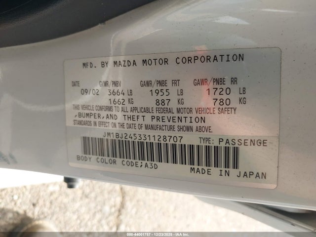 Aukcja sprzedaży 2003 Mazda Protege5, vin: JM1BJ245331128707, numer aukcji: 44001757