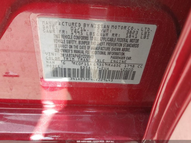 3N1AB7AP4GY229643 Nissan SENTRA SV