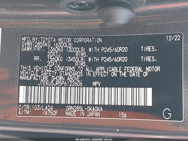 JTEKU5JR5P6122606 Toyota 4runner Limited
