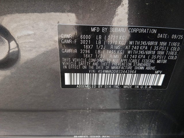 2025 SUBARU ASCENT 4S4WMADD8S3443964 Photo 8