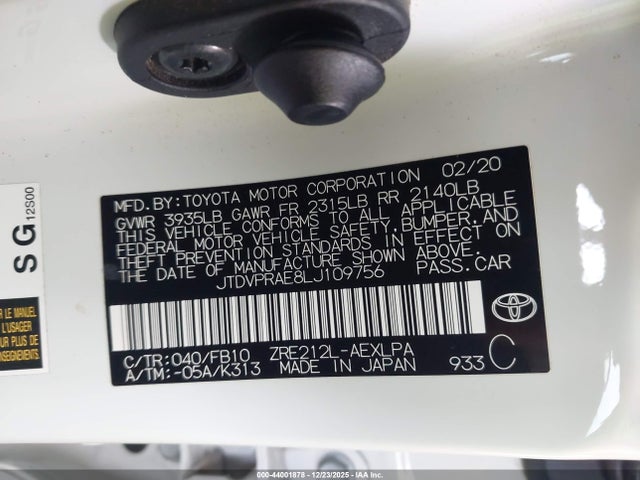 JTDVPRAE8LJ109756 Toyota COROLLA LE