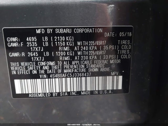 4S4BSAFC5J3368437 Subaru Outback 2.5i Premium