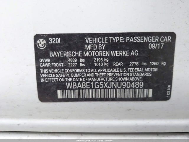 Продажа на аукционе авто 2018 Bmw 320i, vin: WBA8E1G5XJNU90489, номер лота: 44002014