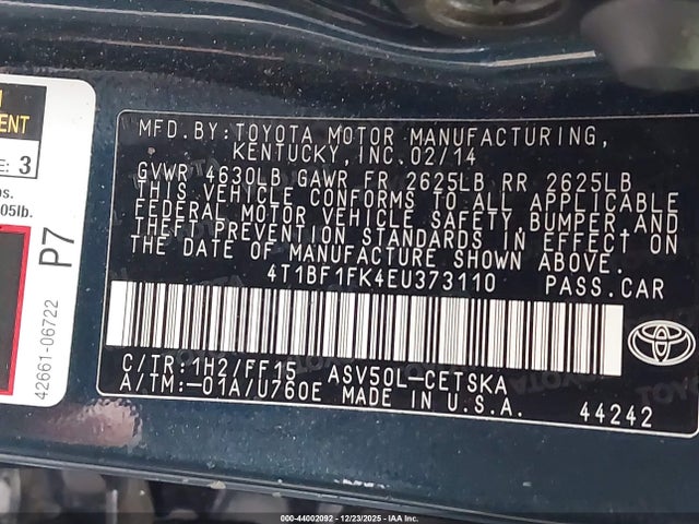Toyota CAMRY SE 2014 4T1BF1FK4EU373110 Image 9