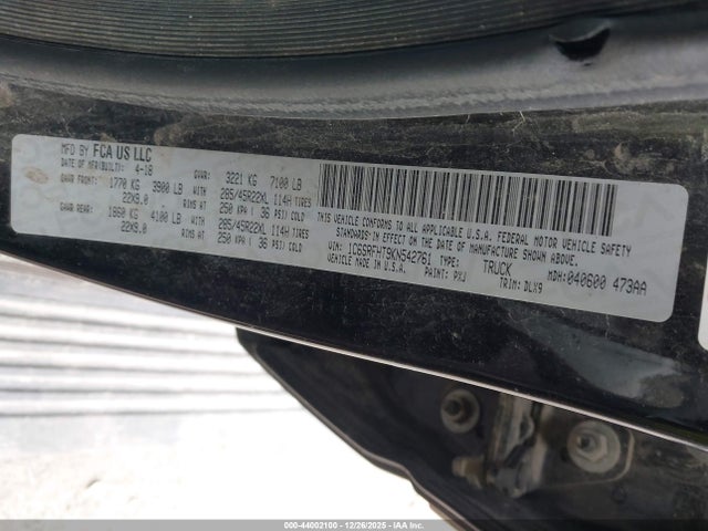 44002100 :رقم المزاد ، 1C6SRFHT9KN542761 vin ، 2019 Ram 1500 مزاد بيع