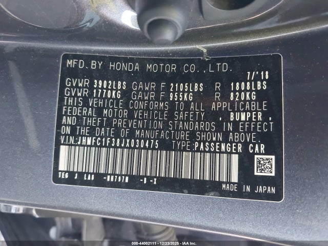 Honda Civic Ex-t 2018 JHMFC1F38JX030475 Image 9