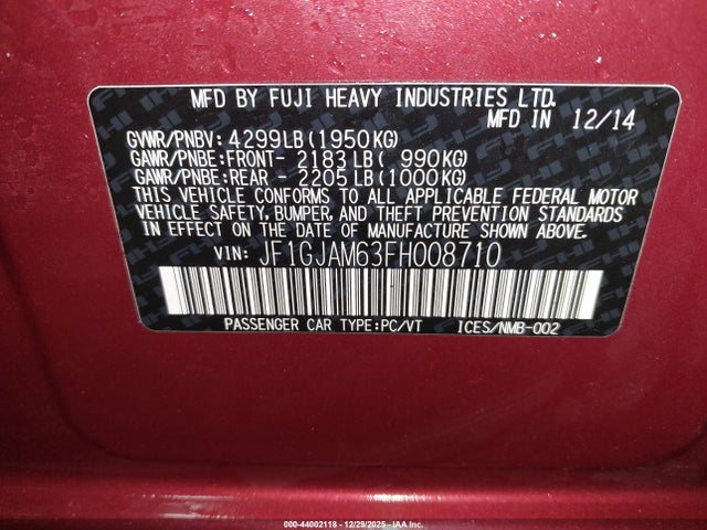 JF1GJAM63FH008710 Subaru Impreza 2.0i Limited