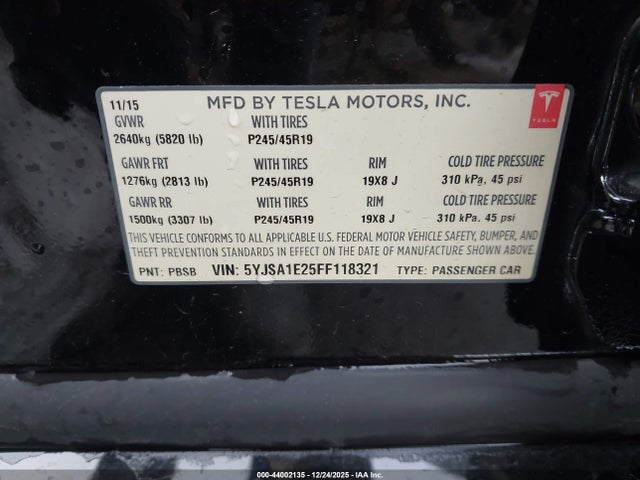 2015 TESLA MODEL S 5YJSA1E25FF118321 Photo 8