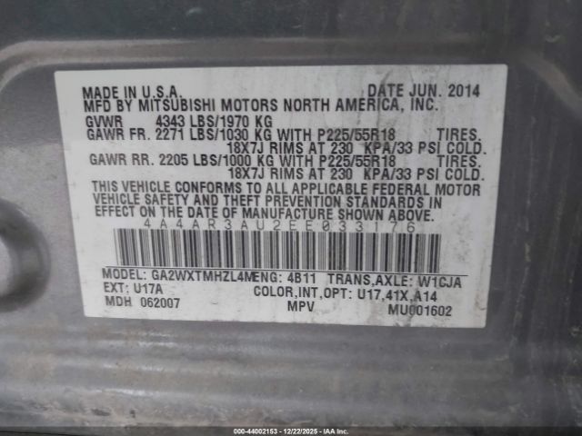 2014 MITSUBISHI OUTLANDER SPORT 4A4AR3AU2EE033176 Photo 8