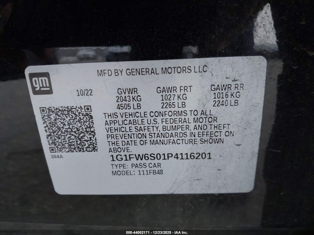 1G1FW6S01P4116201 Chevrolet Bolt Ev Fwd 1lt