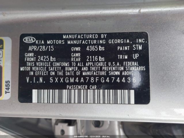 2015 KIA OPTIMA 5XXGM4A78FG474436 Photo 8