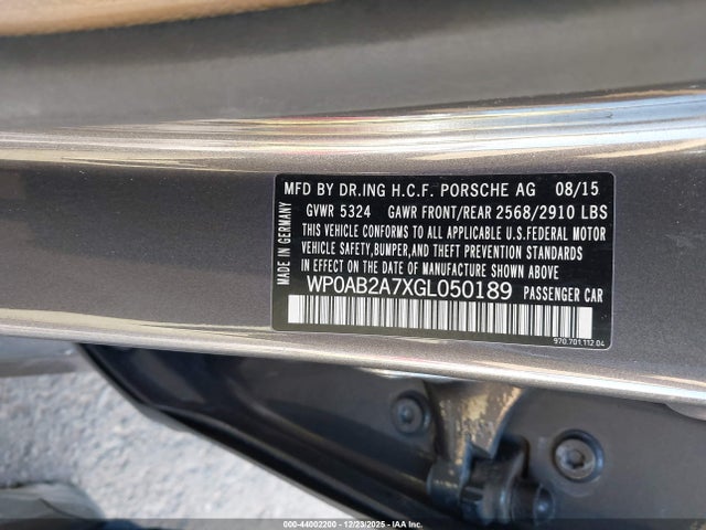 Продаж на аукціоні авто 2016 Porsche Panamera S, vin: WP0AB2A7XGL050189, номер лоту: 44002200