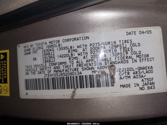 2005 TOYOTA LAND CRUISER JTEHT05J852080134 Photo 8
