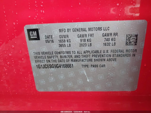 1G1JC6SG9G4168661 Chevrolet Sonic Lt Auto